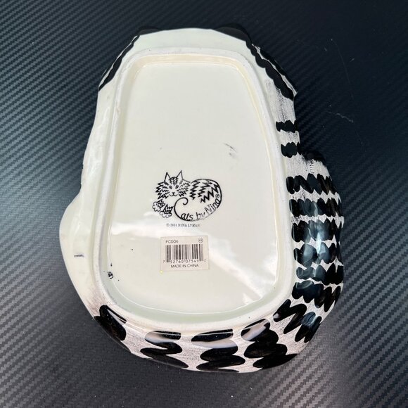 Cats By Nina Lyman Ceramic Cat-Shaped Plate Platter Black White Tabby Green Eyes - Picture 5 of 10